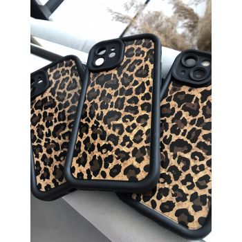 Черный противоударный чехол 11 на iPhone с принтом леопардовым