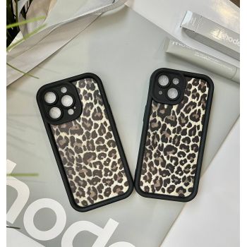 Леопардовый Противоударный черный чехол 13 pro  iPhone
